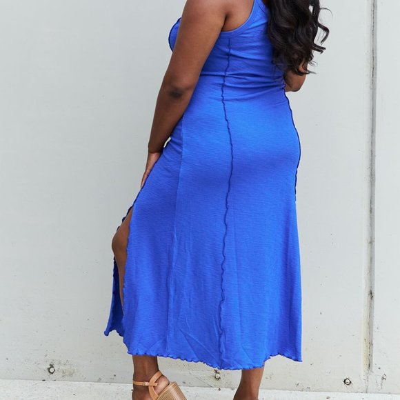 Culture Code Look At Me Full Size Notch Neck Maxi Dress with Slit in Cobalt Blue - Picture 6 of 11